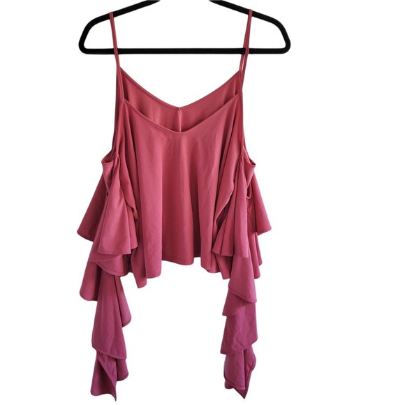 Leith Top Blouse Tank Top L XL Pink Coral Cold Shoulder Ruffle Sleeve NWT Boho - Picture 3 of 8